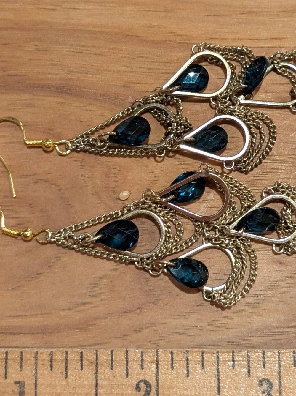 Source Unknown Gold-Tone Chandelier Earrings with Teal Blue Stones